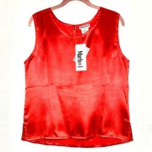 NEW Size M Marisol Sleeveless Metallic Red Satin Keyhole Back Tank Top Blouse